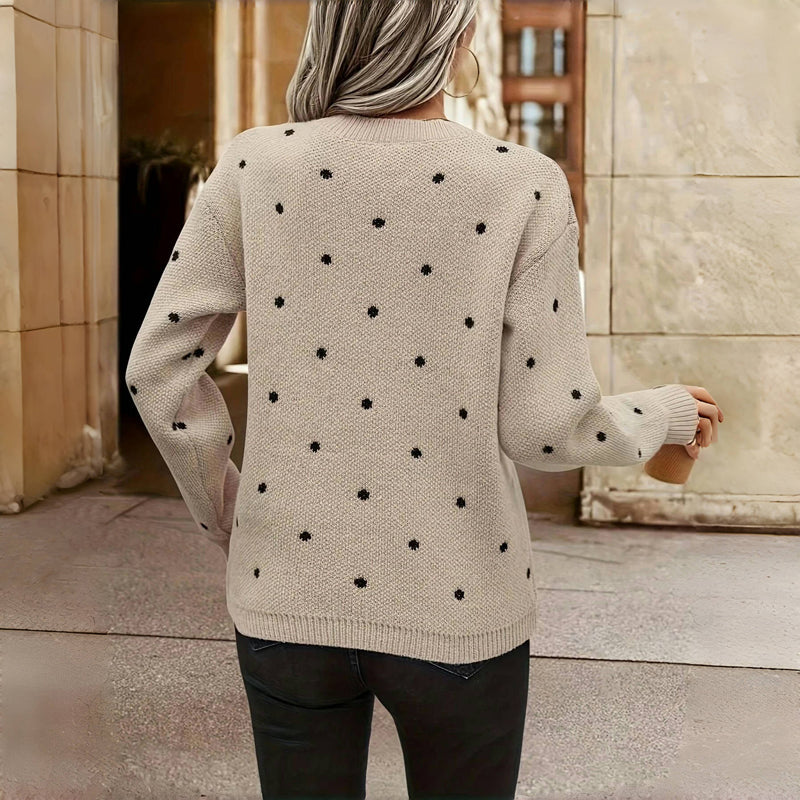 Women's Polka Dot Knit Sweater | Cozy Crew Neck Pullover in Multiple Colors