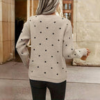 Women's Polka Dot Knit Sweater | Cozy Crew Neck Pullover in Multiple Colors
