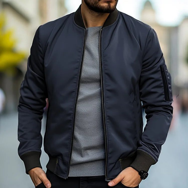 Men's Luxury Bomber Jacket | Premium Slim Fit Outerwear with Ribbed Trim