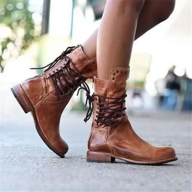 Women's Luxury Leather Lace-Up Boots | Classic Ankle Boots with Premium Finish