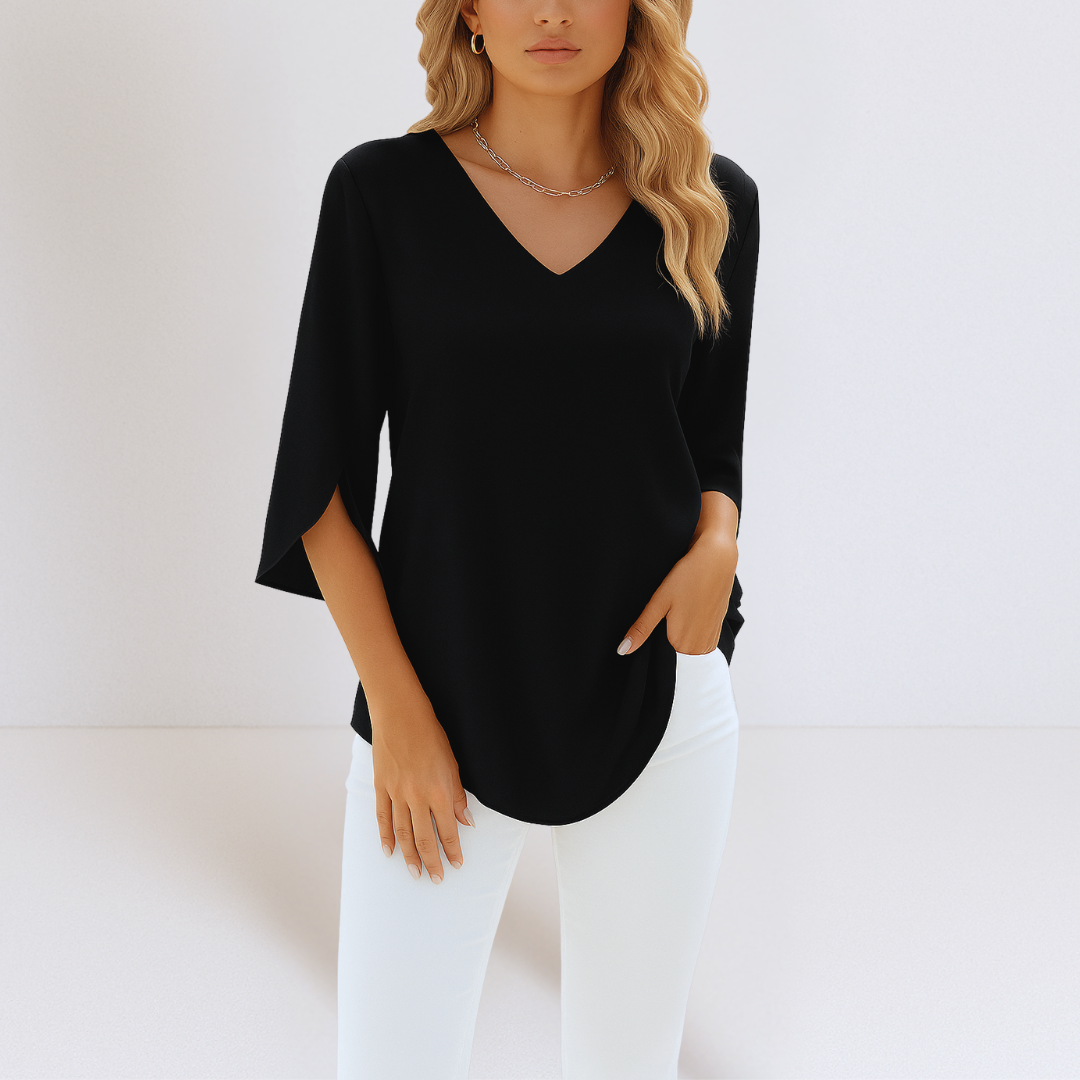 Women's Elegant V-Neck Blouse with Split Sleeves