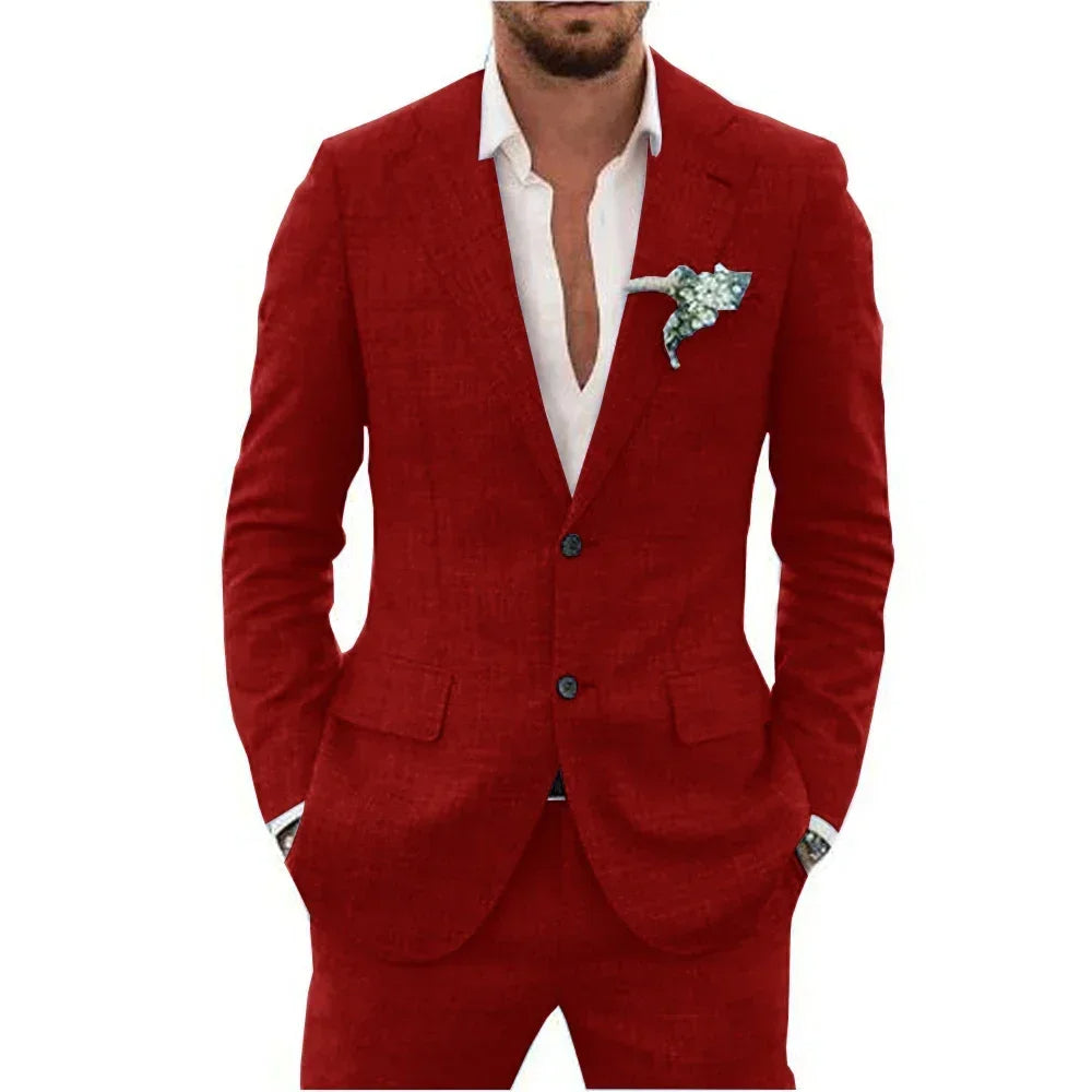 Men's Lightweight Casual Linen Suit | Breathable Summer Two-Piece for Warm Weather Style