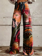 Women's Boho Floral Wide-Leg Pants | High Waist Vintage Print Trousers