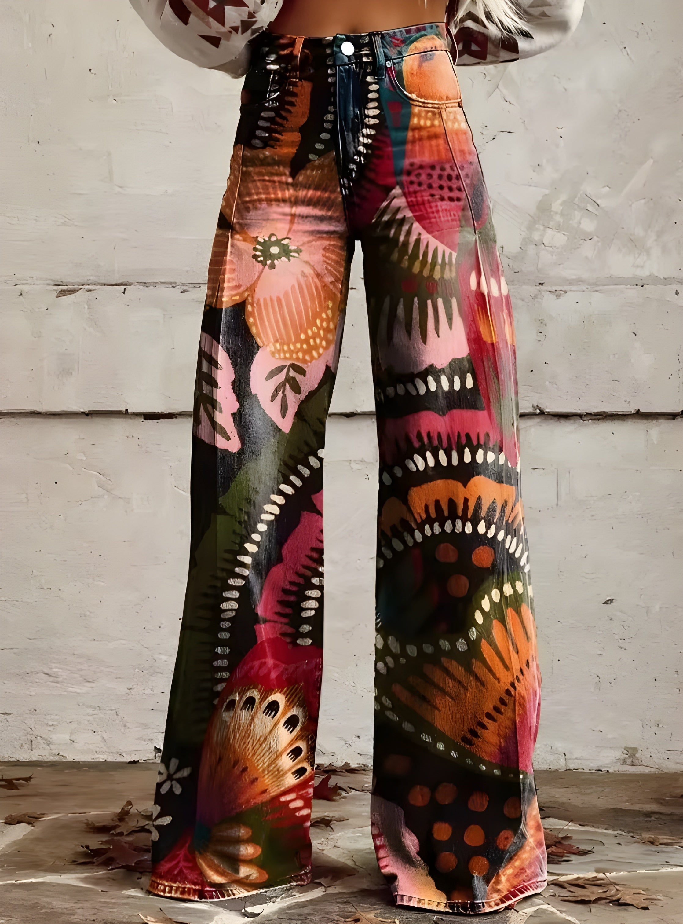 Women's Boho Floral Wide-Leg Pants | High Waist Vintage Print Trousers