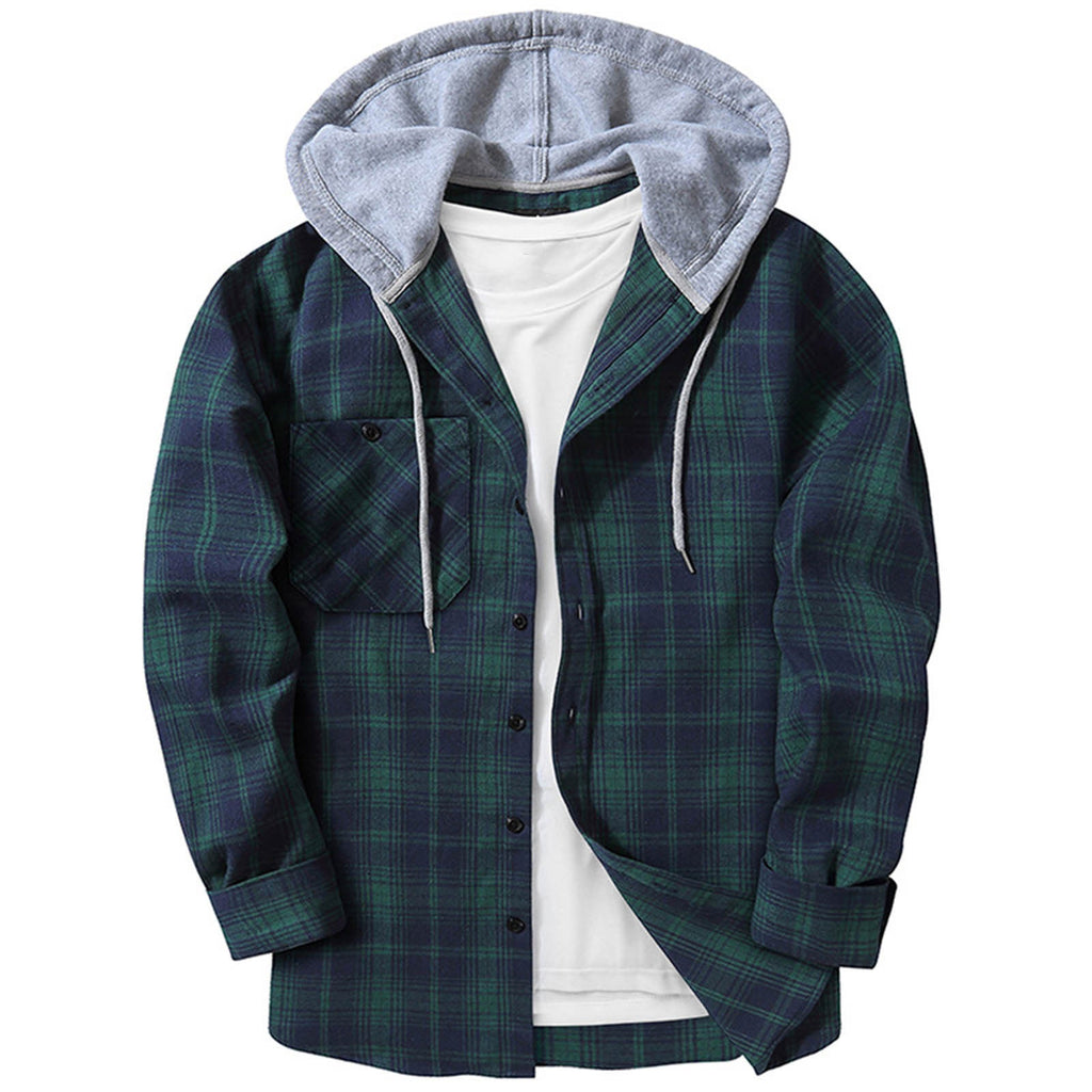Men's Casual Plaid Hoodie Shirt