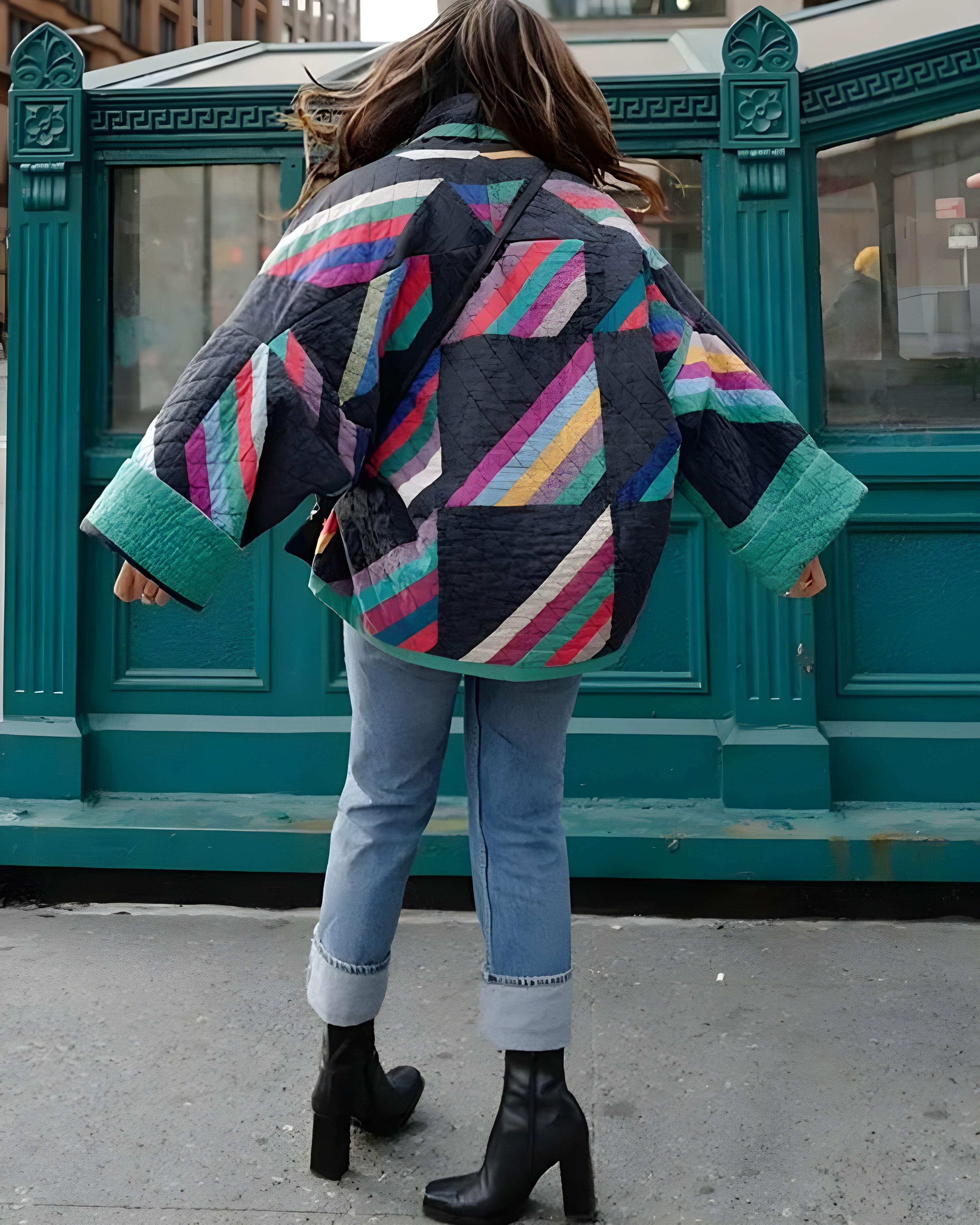 Women's Vintage Quilted Patchwork Jacket | Colorful Boho Bomber Jacket
