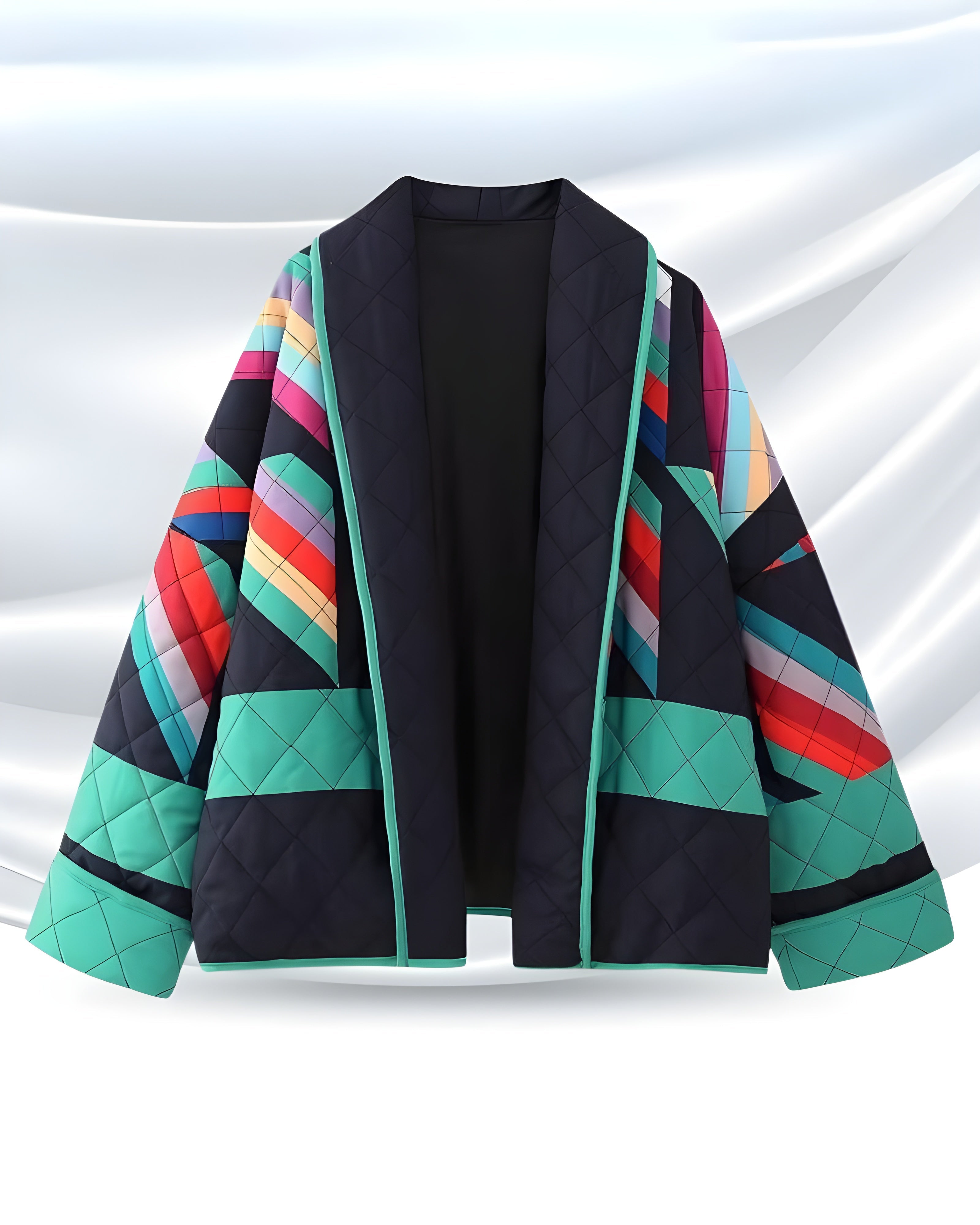 Women's Vintage Quilted Patchwork Jacket | Colorful Boho Bomber Jacket
