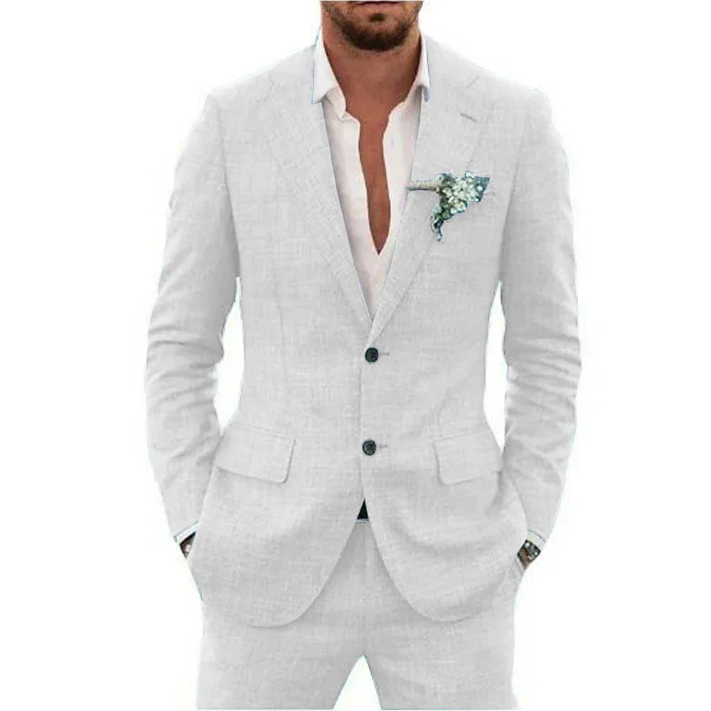 Men's Lightweight Casual Linen Suit | Breathable Summer Two-Piece for Warm Weather Style
