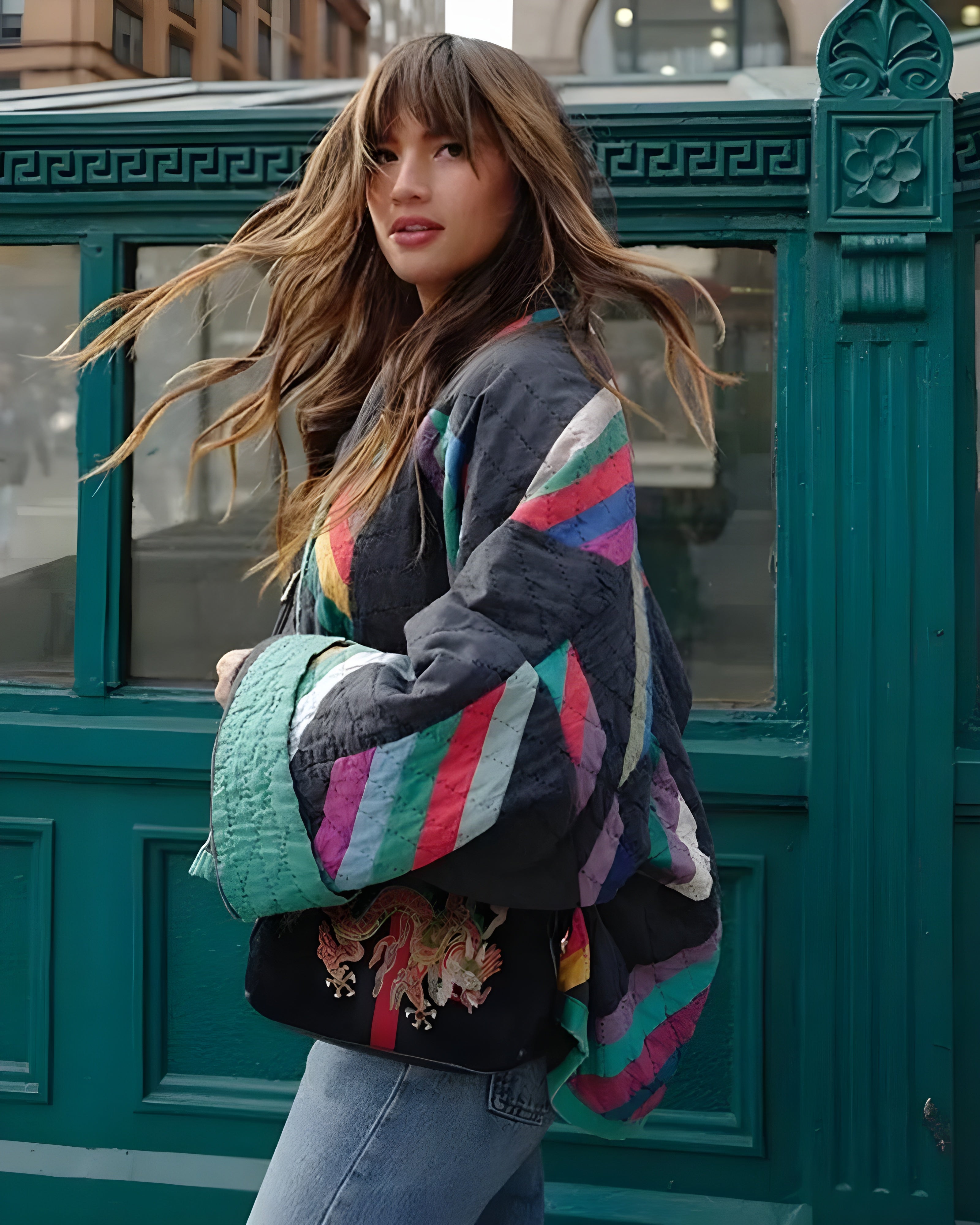 Women's Vintage Quilted Patchwork Jacket | Colorful Boho Bomber Jacket