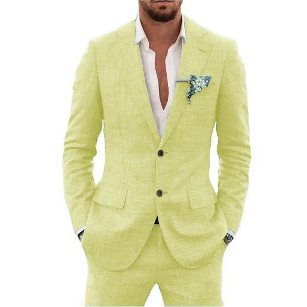 Men's Lightweight Casual Linen Suit | Breathable Summer Two-Piece for Warm Weather Style