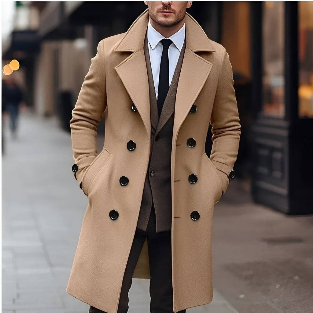 Men's Double-Breasted Cashmere Coat | Elegant Long Wool Coat for Refined Winter Style