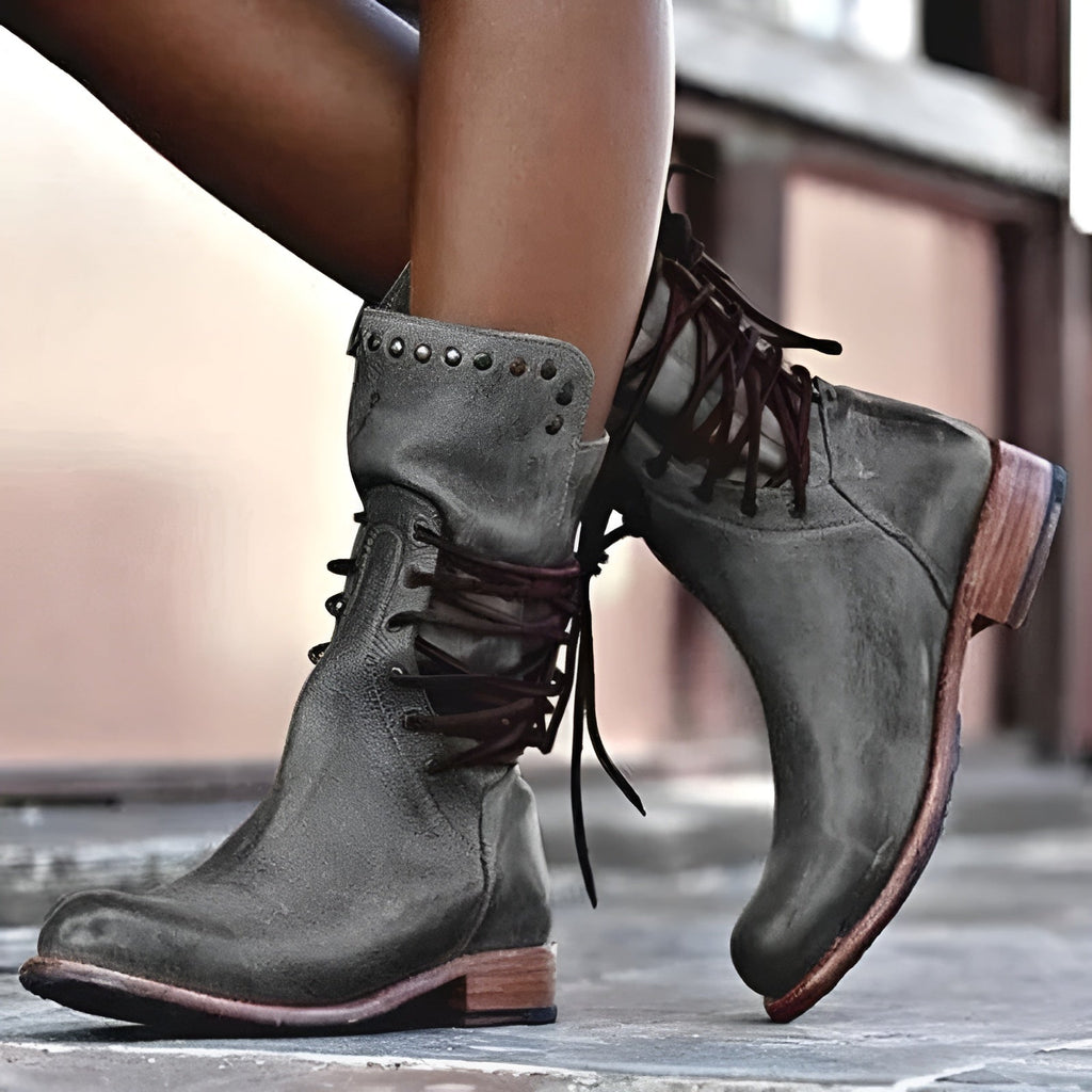 Women's Luxury Leather Lace-Up Boots | Classic Ankle Boots with Premium Finish