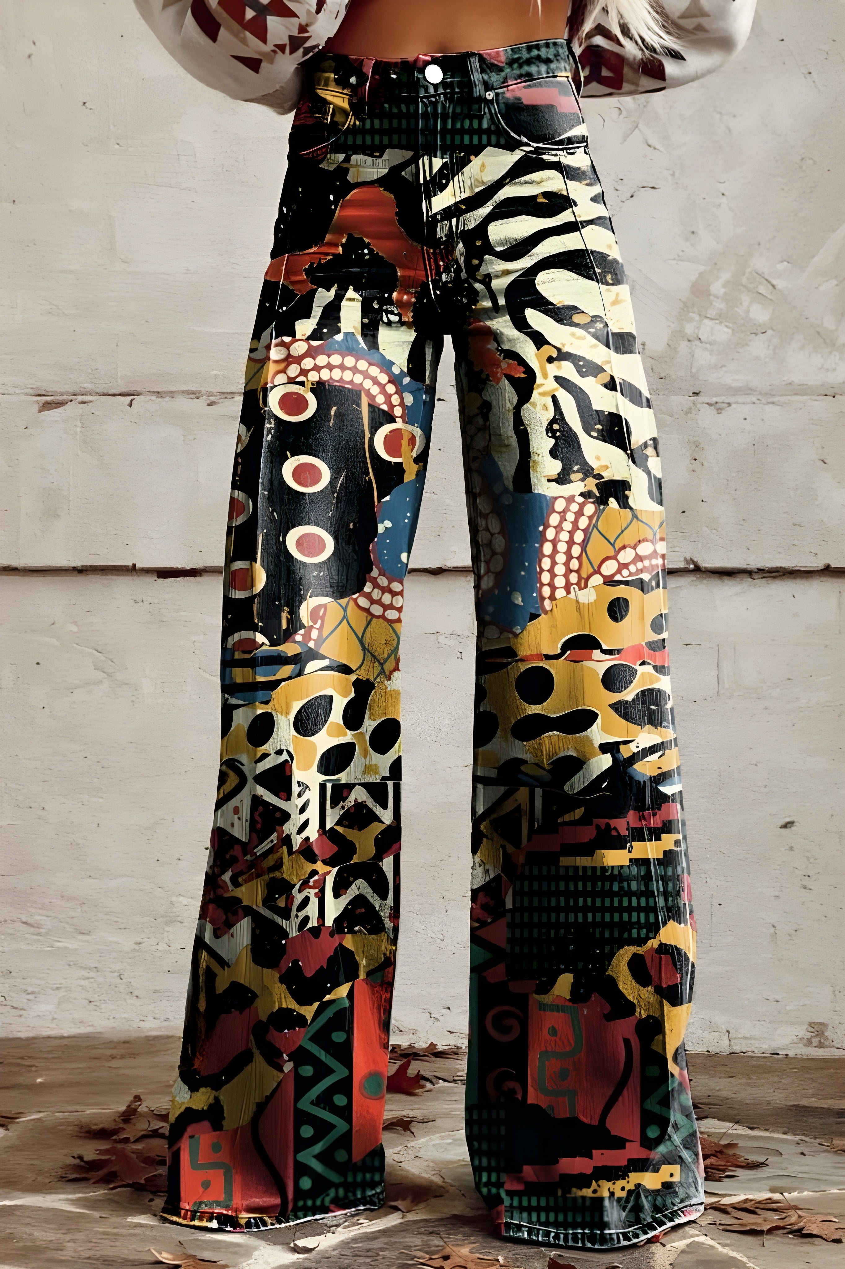Women's Boho Floral Wide-Leg Pants | High Waist Vintage Print Trousers