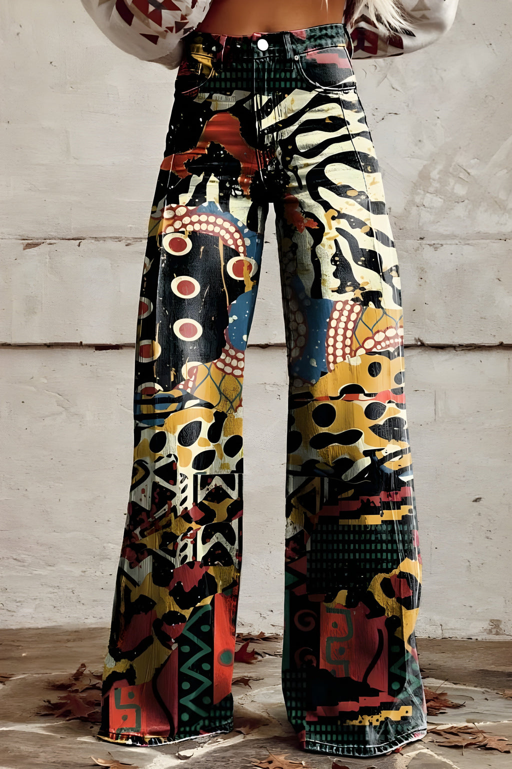 Women's Boho Floral Wide-Leg Pants | High Waist Vintage Print Trousers