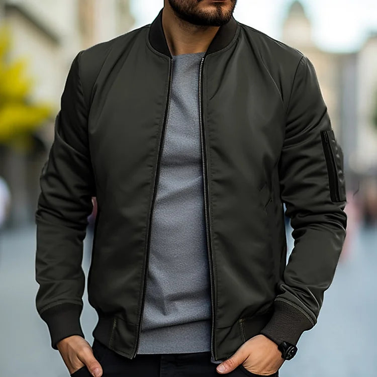 Men's Luxury Bomber Jacket | Premium Slim Fit Outerwear with Ribbed Trim