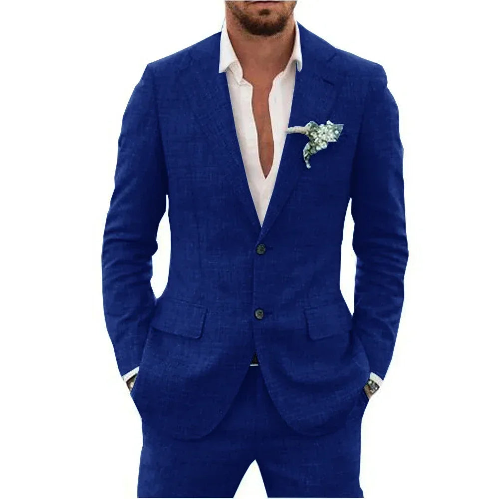 Men's Lightweight Casual Linen Suit | Breathable Summer Two-Piece for Warm Weather Style