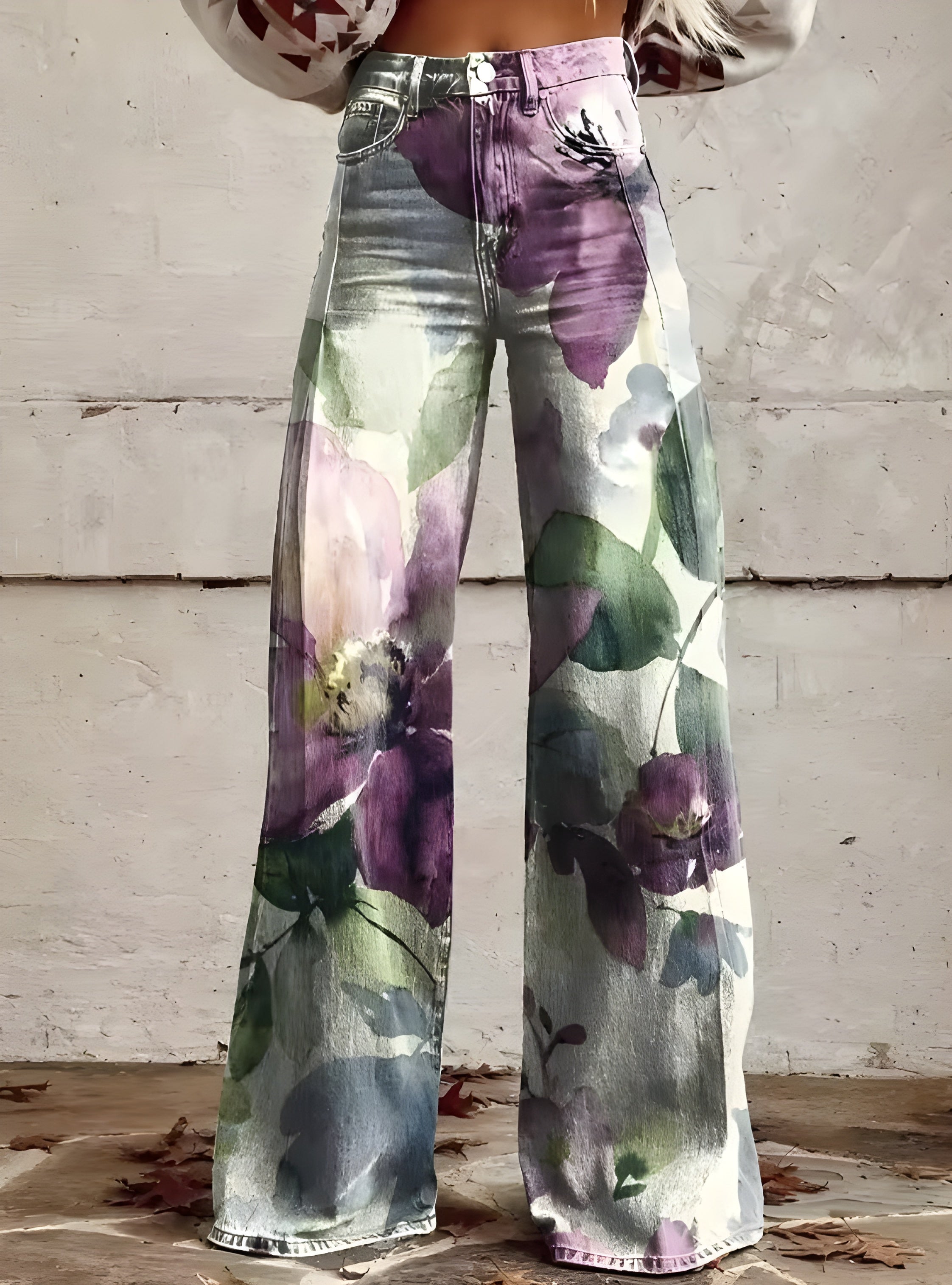 Women's Boho Floral Wide-Leg Pants | High Waist Vintage Print Trousers