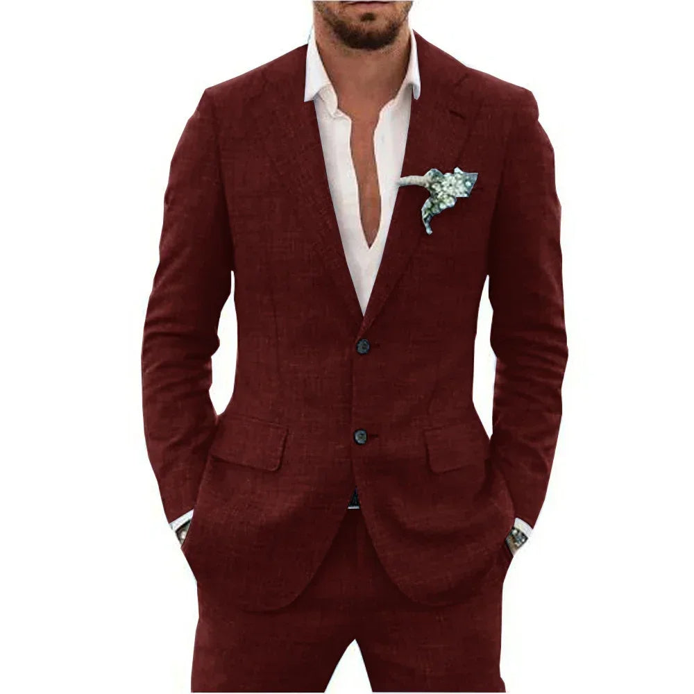 Men's Lightweight Casual Linen Suit | Breathable Summer Two-Piece for Warm Weather Style