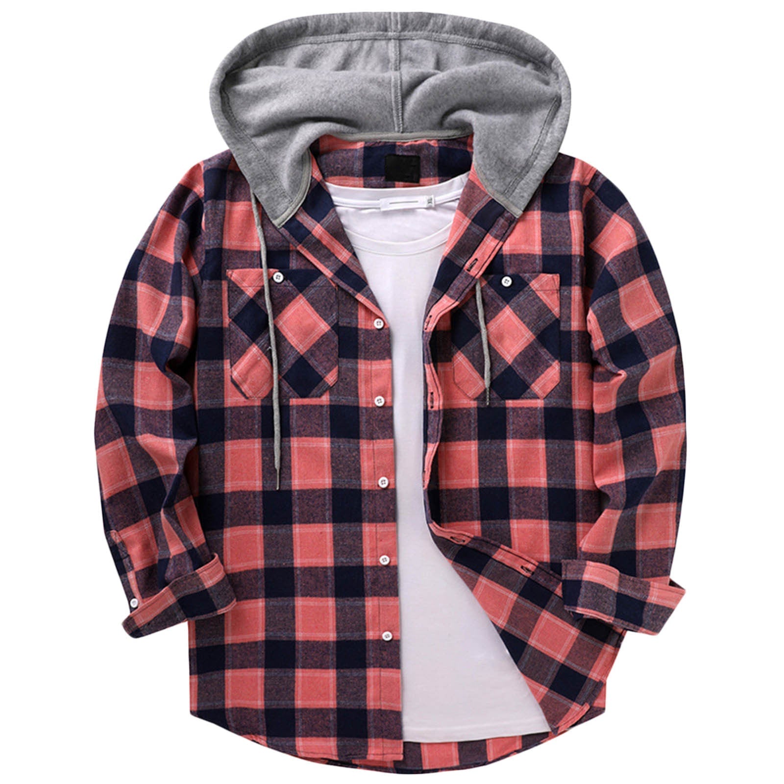 Men's Casual Plaid Hoodie Shirt