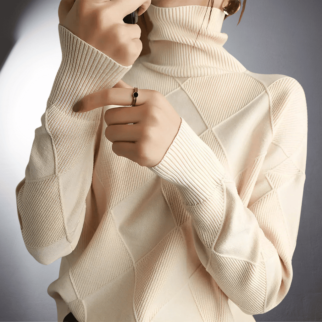 Women's Handcrafted High-Neck Sweater | Artisanal Turtleneck Knitwear with Unique Detail