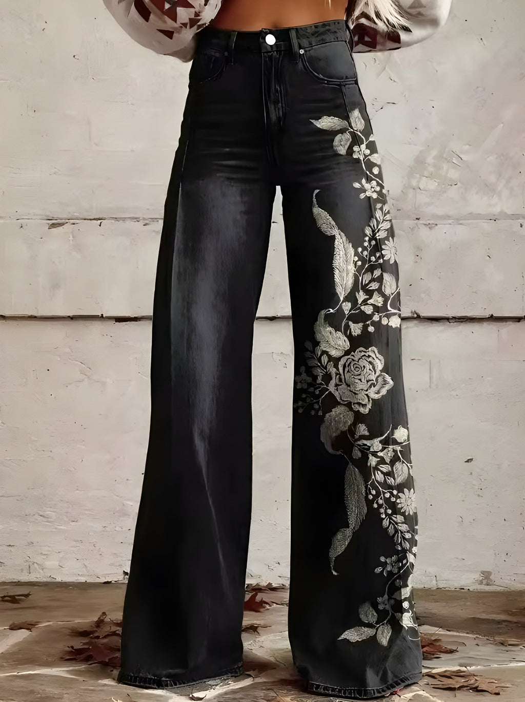 Women's Boho Floral Wide-Leg Pants | High Waist Vintage Print Trousers