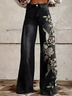 Women's Boho Floral Wide-Leg Pants | High Waist Vintage Print Trousers