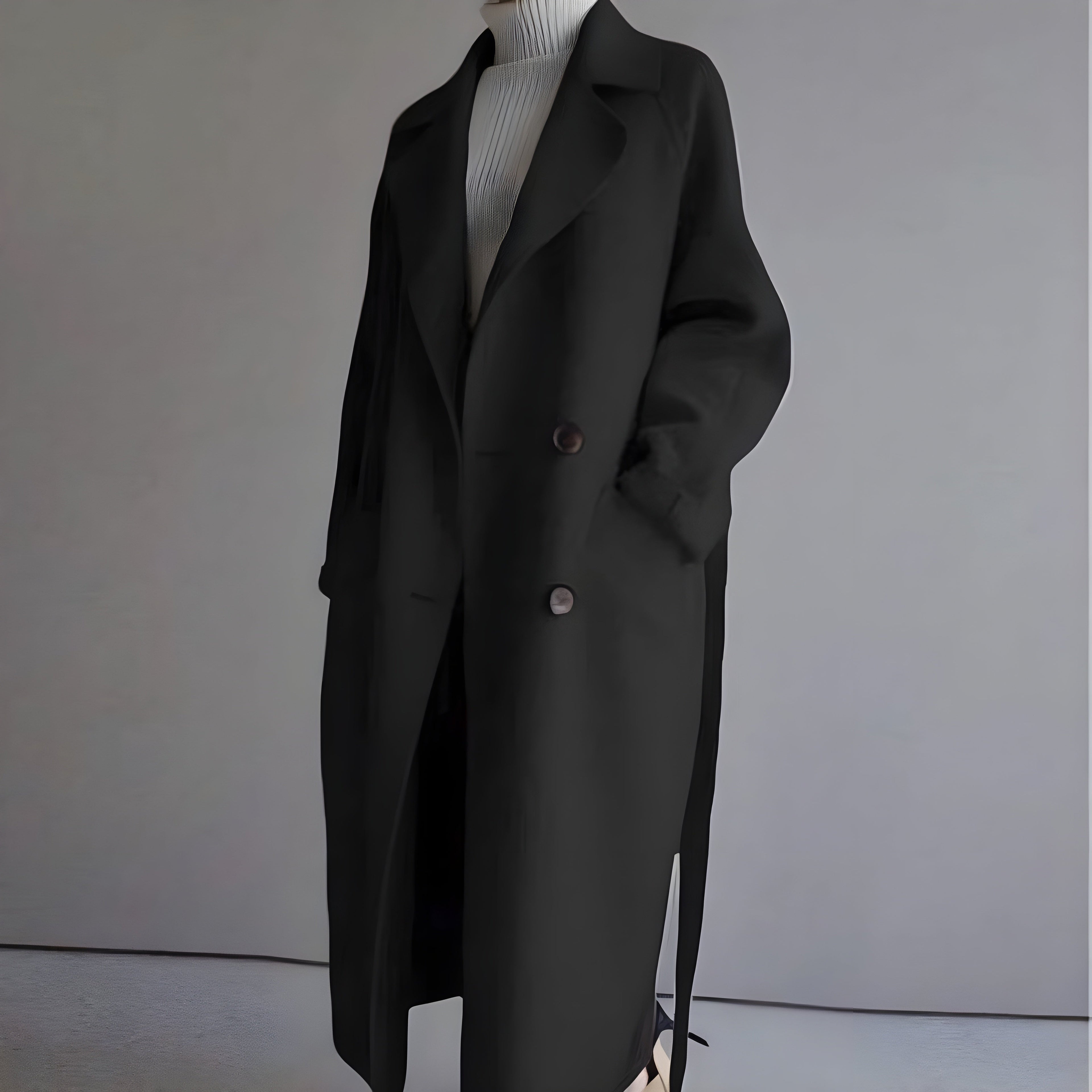 Women's Elegant Long Wool Coat | Classic Double-Breasted Winter Coat in Neutral Tones