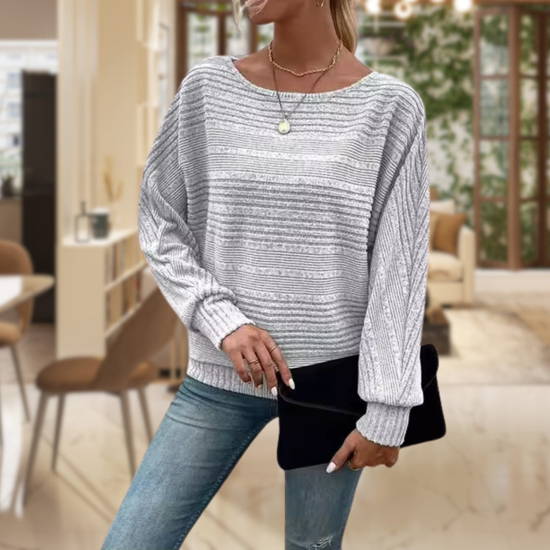 Women's Striped Batwing Knit Sweater | Relaxed Fit Pullover Top in Multiple Colors