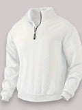 Men's Quarter-Zip Cable Knit Sweater | Textured Stand Collar Pullover in Multiple Colors