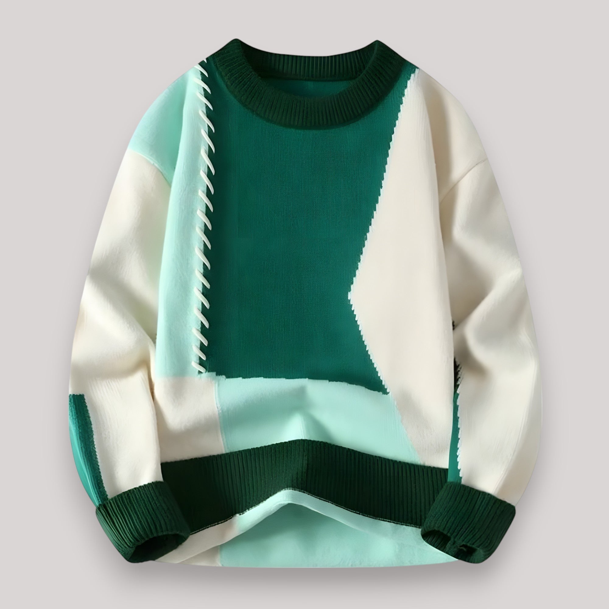Men's Color Block Patchwork Knit Sweater | Bold Cable Knit Pullover in Multiple Colors