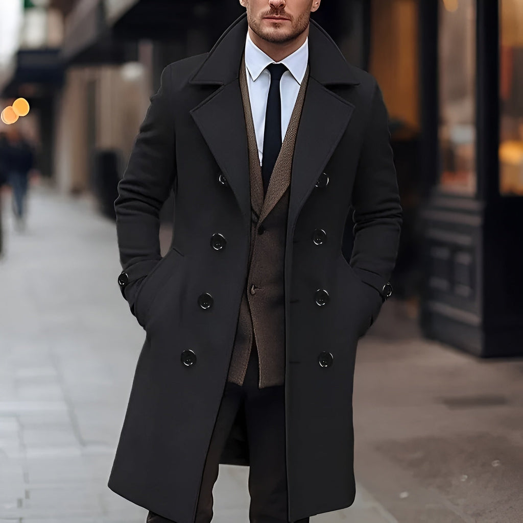 Men's Double-Breasted Cashmere Coat | Elegant Long Wool Coat for Refined Winter Style