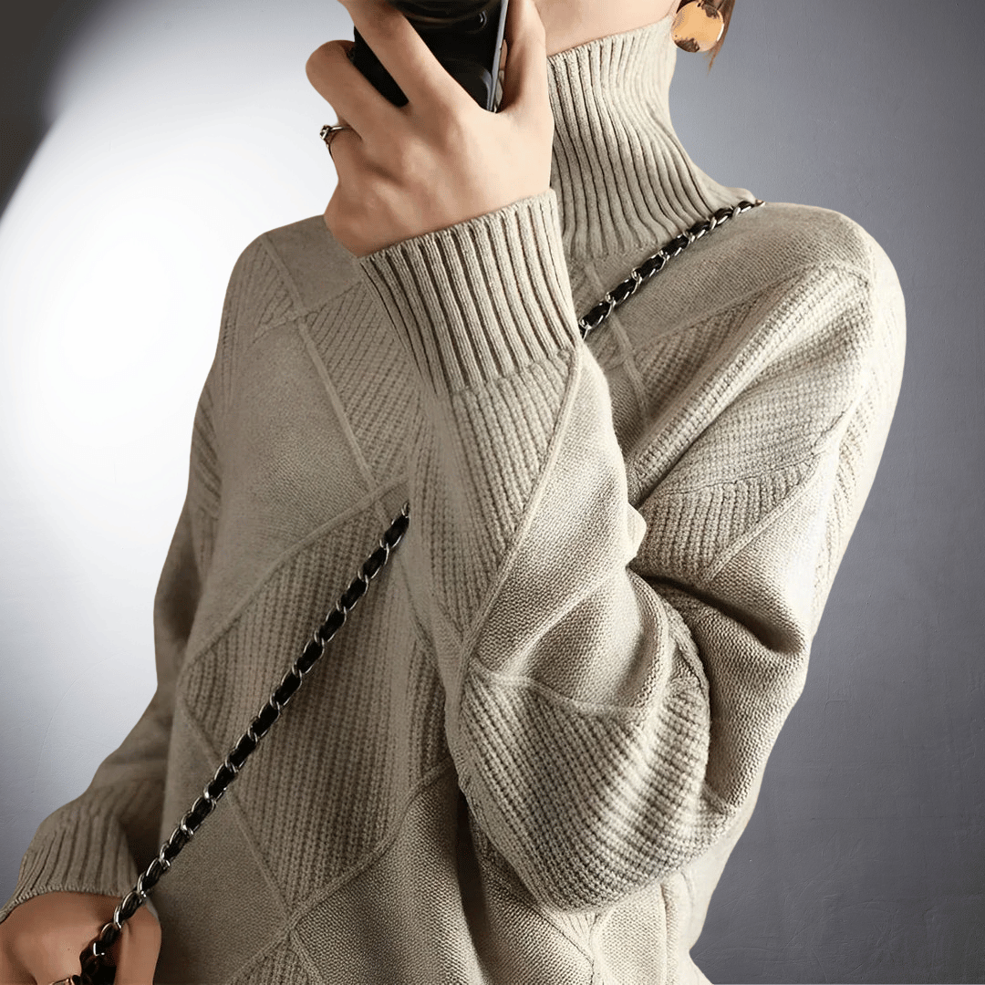 Women's Handcrafted High-Neck Sweater | Artisanal Turtleneck Knitwear with Unique Detail