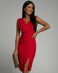Women's Figure-Hugging V-Neck Dress with Side Slit