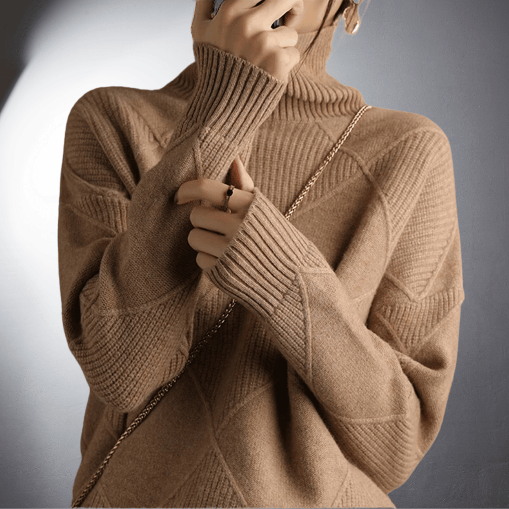 Women's Handcrafted High-Neck Sweater | Artisanal Turtleneck Knitwear with Unique Detail