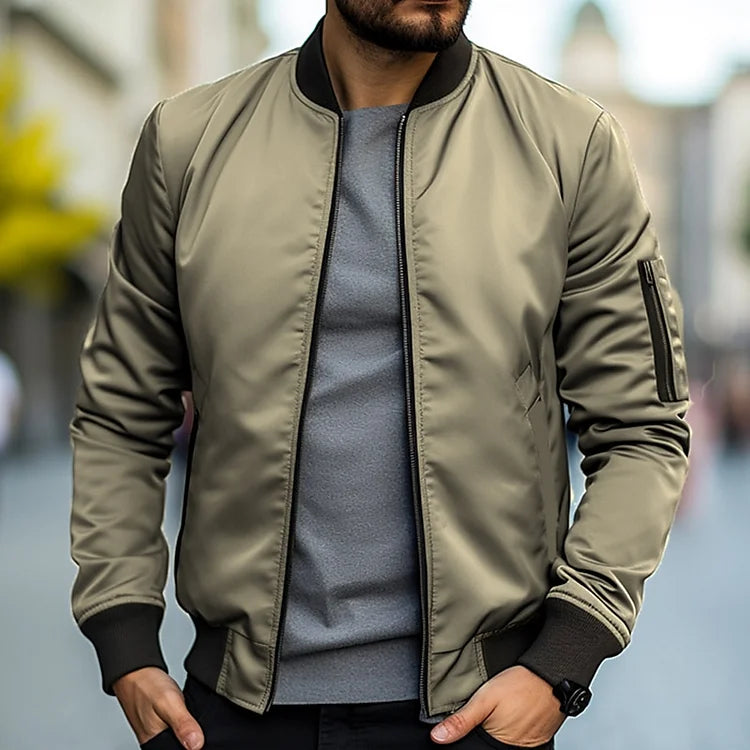 Men's Luxury Bomber Jacket | Premium Slim Fit Outerwear with Ribbed Trim