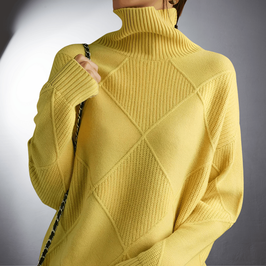 Women's Handcrafted High-Neck Sweater | Artisanal Turtleneck Knitwear with Unique Detail