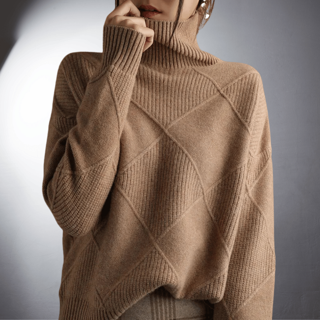 Women's Handcrafted High-Neck Sweater | Artisanal Turtleneck Knitwear with Unique Detail