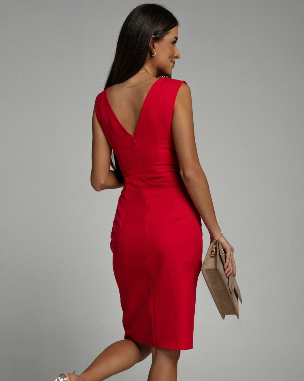 Women's Figure-Hugging V-Neck Dress with Side Slit
