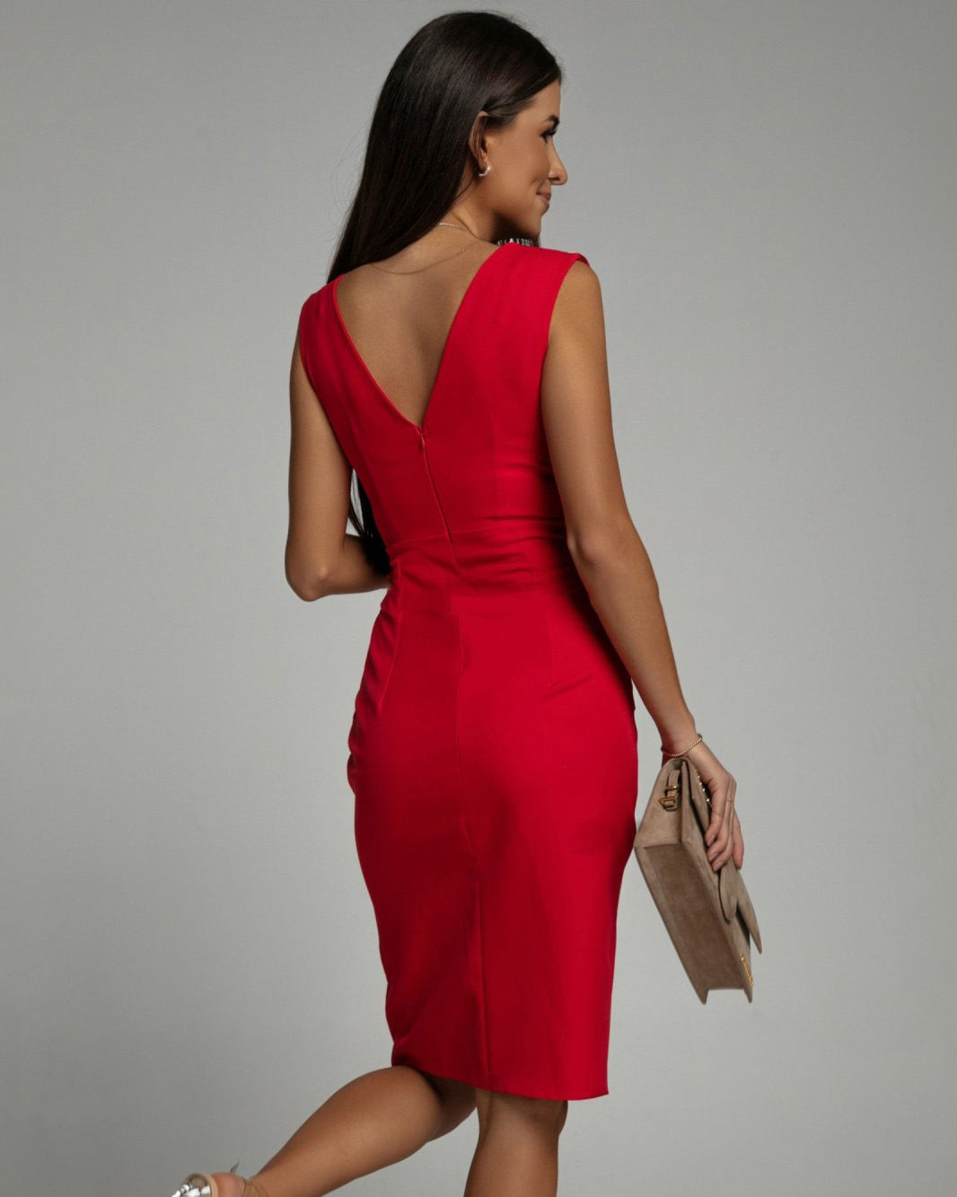 Women's Figure-Hugging V-Neck Dress with Side Slit