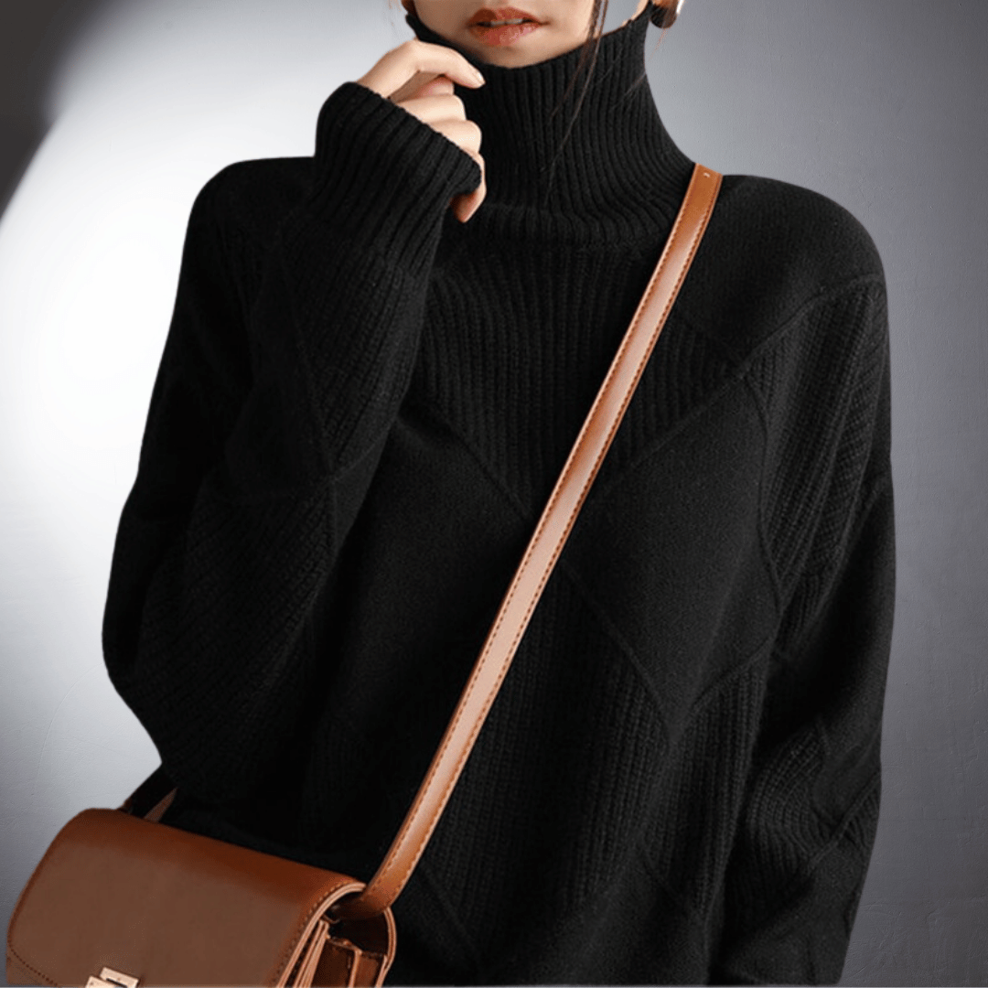 Women's Handcrafted High-Neck Sweater | Artisanal Turtleneck Knitwear with Unique Detail