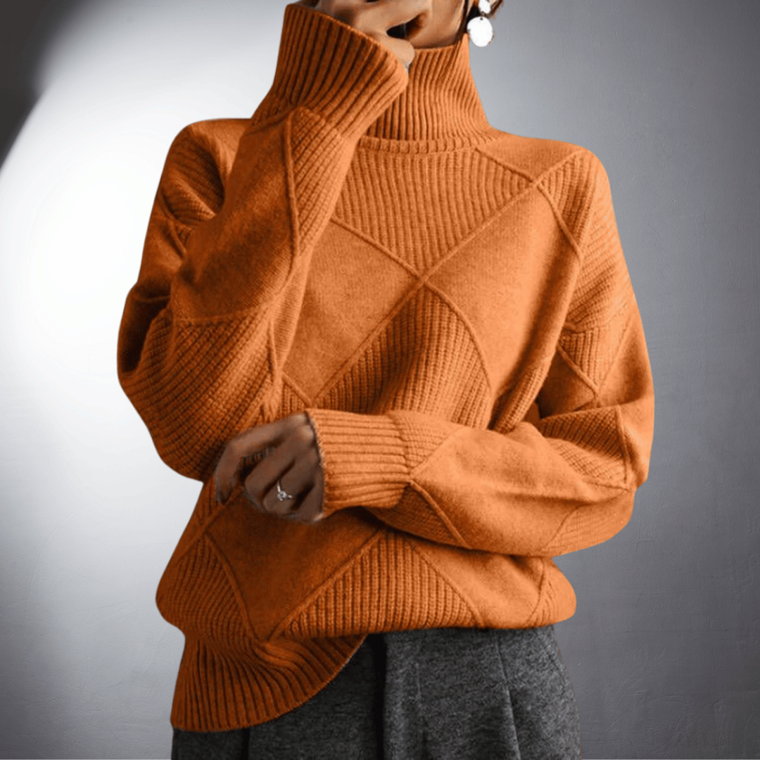 Women's Handcrafted High-Neck Sweater | Artisanal Turtleneck Knitwear with Unique Detail