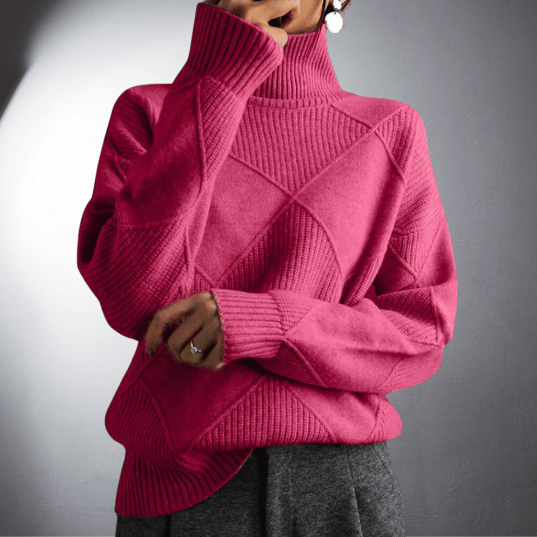 Women's Handcrafted High-Neck Sweater | Artisanal Turtleneck Knitwear with Unique Detail