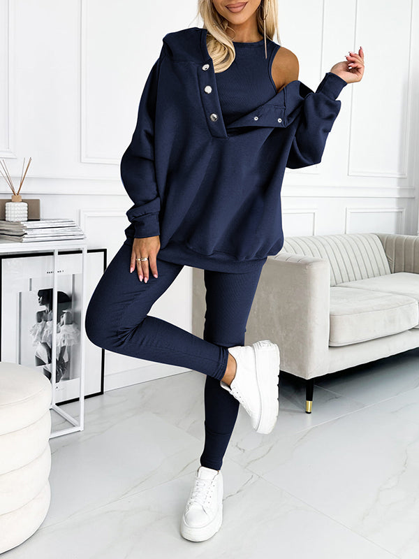 Women's 3-Piece Hoodie & Leggings Comfort Set | Soft Cozy Loungewear Outfit