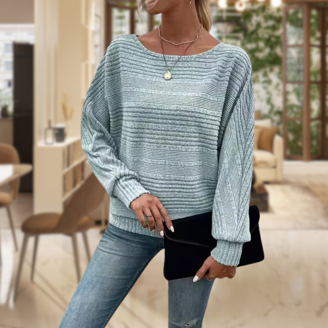 Women's Striped Batwing Knit Sweater | Relaxed Fit Pullover Top in Multiple Colors