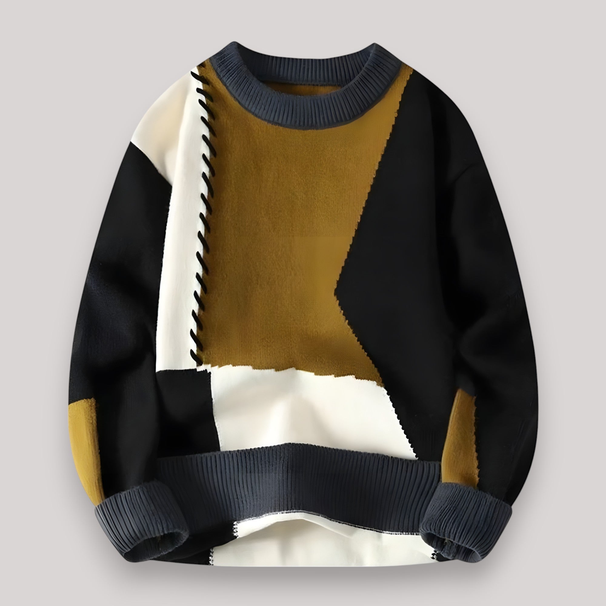 Men's Color Block Patchwork Knit Sweater | Bold Cable Knit Pullover in Multiple Colors