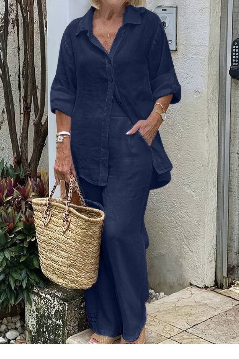 Women's Two-Tone Linen Blend Set