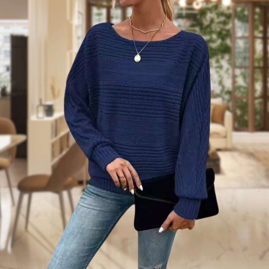 Women's Striped Batwing Knit Sweater | Relaxed Fit Pullover Top in Multiple Colors