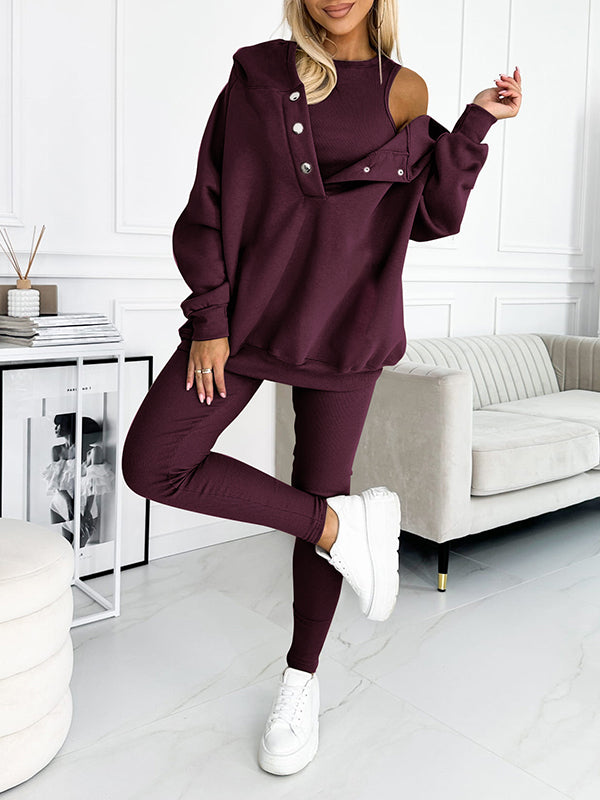 Women's 3-Piece Hoodie & Leggings Comfort Set | Soft Cozy Loungewear Outfit