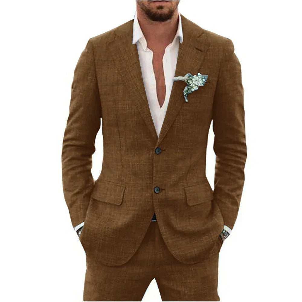 Men's Lightweight Casual Linen Suit | Breathable Summer Two-Piece for Warm Weather Style