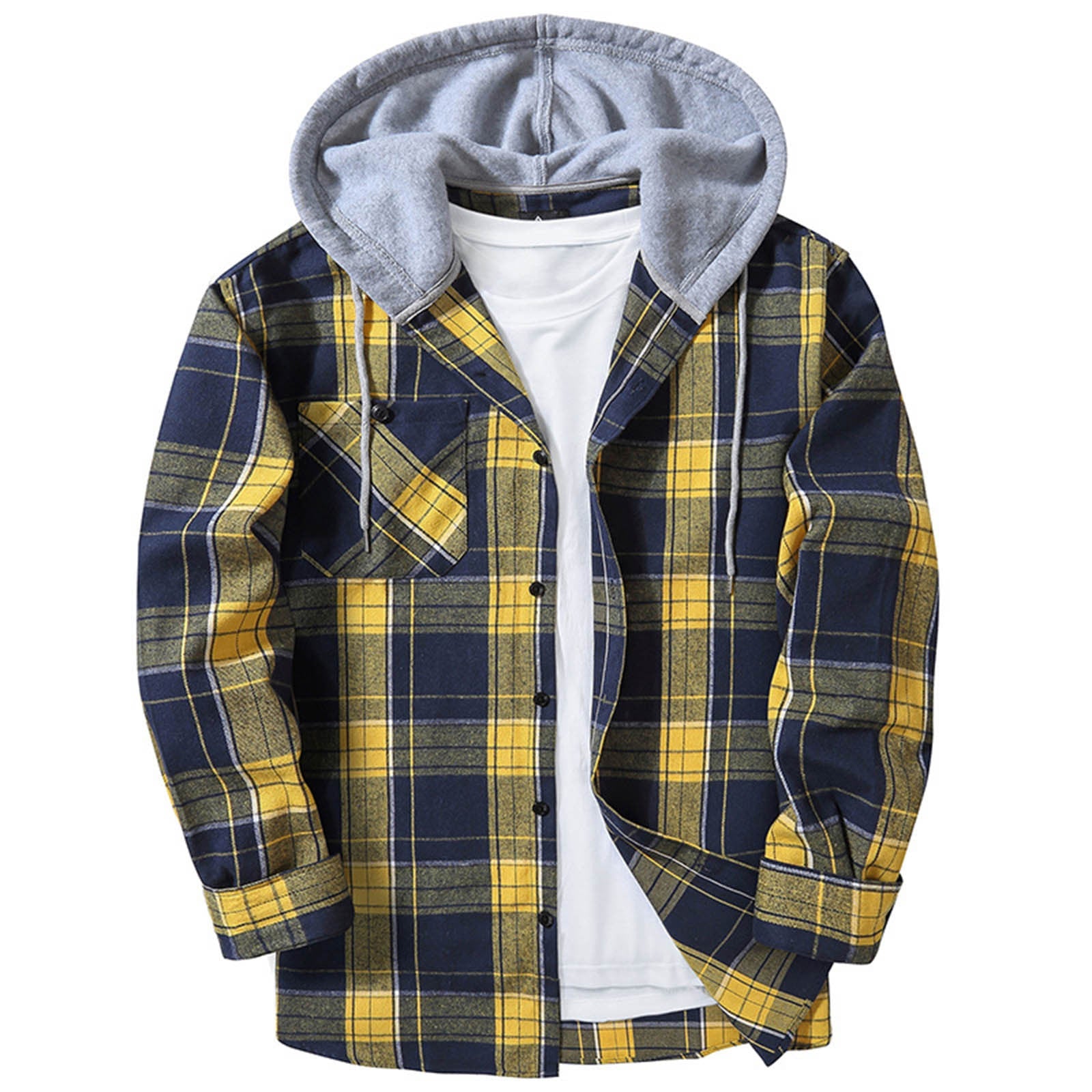 Men's Casual Plaid Hoodie Shirt